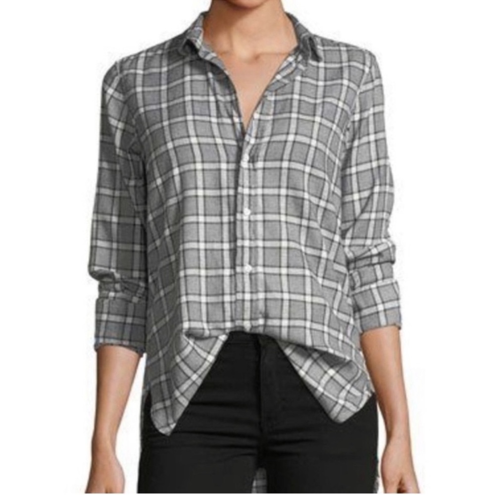 Frank & Eileen Grayson Black & Gray Plaid Italian cotton button up Shirt small
